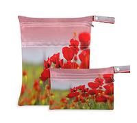 2pcs Cloth Diaper Wet Dry Bags Waterproof Wildlife Flower Poppys Reusable Washable Travel Beach Yoga Gym Bag for Swimsuits Wet Clothes