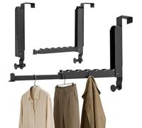 2PCS Clothes Drying Rack Foldable Fit Door up to 4.6cm, Over The Door Hooks Folding Hanging Coat Rack Portable Over Door Clothing Hangers with 6 Groves Retractable Rod for Laundry Home,Bathroom (Grey)