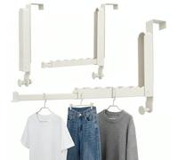 2PCS Clothes Drying Rack Foldable Fit Door up to 4.6cm, Over The Door Hooks Folding Hanging Coat Rack Portable Over Door Clothing Hangers with 6 Groves Retractable Rod for Laundry HomeBathroom (White)