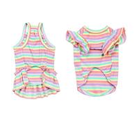 2pcs Clothes for Pets Dress for Summer Little Girl Summer Outfits Ruffled Dress Dog Summer Vest Colorful Dress Tankini T (Pink S)