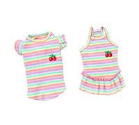 2pcs Clothes for Pets Dress for Summer Little Girl Summer Outfits Ruffled Dress Dog Summer Vest Colorful Dress Tankini T (Pink M)