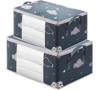 2Pcs Clothes Storage Bin Comforter Storage Bag Clothes Storage, 50L & 75L Moisture Proof Blanket Storage with Clear Window and Handles Foldable Zipper Bedding Storage for Clothing, Bed Sheets