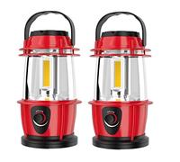 2PCS COB LED Camping Lights, Portable Battery Powered Wind up Torch Battery Powered, Waterproof Camping Lantern Hurricane Lamps Emergency Light for Indoors Home Storm Power Cut Outages (Red)