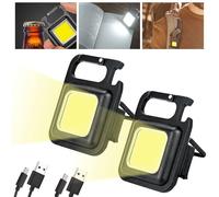 2PCS COB Rechargeable Mini LED Flashlight Torch - 1000 Lumens Keyring Handheld Pocket Light with Magnetic Base and Folding Bracket for Camping and Daily Use - USB Rechargeable and 4 Light Modes