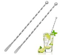 2PCS Cocktail Mixing Spoon Mixing Stick Stainless Steel Bar Spoon Stirring Stick for Milk Espresso Spoons Iced Coffee Accessories Drink Stirrer (7.5 inch-2PCS)