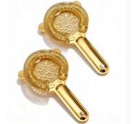 2PCS Cocktail Strainer, Stainless Steel Bar Strainer Bar Tool with Wire Spring Bartender Accessories for Home Boston Shaker Mixing Glass (Golden)