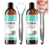 2PCS Coconut Oil Pulling Mouthwash for Teeth & Gums,Mint Flavor with Tongue Scraper,Coconut Oil Mouthwash for Teeth Whitening & Fresh Breath,Coconut Oil Mouthwash for Teeth Whitening,Bad Breath