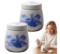 2Pcs Coddled Egg Cups, Egg Coddlers Sets with Lids, Vintage Ceramic Soft Boiled E-gg Cooker,220ml Porcelain Tableware Breakfast Serving,Steamed Eggs Dish,Single or Double Egg-Cooking,Chawanmushi Cups