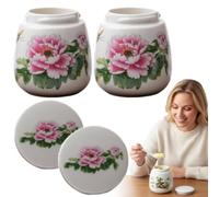 2Pcs Coddled Egg Cups, Egg Coddlers Sets with Lids, Vintage Style Ceramic Coddled Eggs Cooker, 220ml Porcelain Steamed Eggs Dish, Retro Chawanmushi Dessert Tableware for Daily Use (E)