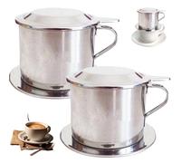2Pcs Coffee Dripper Vietnamese Set Coffee Dripper Stainless Steel Coffee Dripper Set Includes Lid, Tray, Filter, Vietnamese Coffee Maker with Handle, Vietnamese Coffee