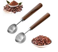 2PCS Coffee Measuring Scoop Spoon, Espresso Coffee Bean Spoon Stainless Steel Coffee Measuring Scoop with Wood Long Handle (15ml+30ml)