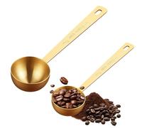 2PCS Coffee Scoop 15ml & 30ml Stainless Steel Tablespoon Measuring Spoon with Long Handle,Coffee Scoop for Ground Coffee Beans,Flour,Sugar,Spices,Tea Powder,Reusable for Protein Scoops (Gold)