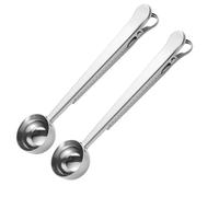 2PCS Coffee Scoop Bag Clip Coffee Scoop Measuring Stainless Steel Sealing Clip Long Handle Sealing Clip Tea Kitchen Tools Suitable for Ground Coffee, Coffee Beans, Milk Powder - Steel Color