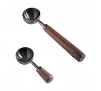 2PCS Coffee Scoop Measuring Spoons Set W/Walnut Wood Handle | 30ML 304 Stainless Steel Long Short Spoon for Deep Can Jar | Kitchen Tool for Coffee Tea Sugar(Black)