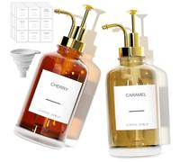 2Pcs Coffee Syrup Dispenser,500ml Syrup Dispenser,Glass Syrup Bottle with Elegant Pumps and 36 Labels and Funnel & Pump,Syrup Pump Dispenser Honey Dispenser,Coffee Syrup Pump,Coffee Bar Accessories