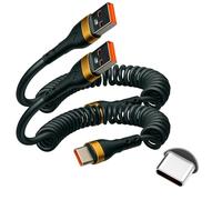 2PCS Coiled USB A to USB C Charger Cable, 0.4-1M Type C Spring Cord for Samsung Phones, 120W Fast Charging Retractable USB Coiled Lead for Samsung Galaxy S25 S24 S23 S22 Huawei Xiaomi OPPO Vivo