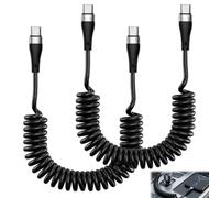 2Pcs Coiled USB C Cable, USB C to USB C Short Cable 0.3-1.2m, Retractable C to C Lead 120W Fast Charging for CarPlay Android iPhone Samsung