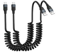 2Pcs Coiled USB to USB C Cable 0.4M-1M Type C Fast Charging Lead USB A to USB-C Spiral Cord for Car Charger Android Samsung Galaxy Huawei Xiaomi Oneplus