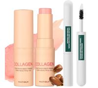 2PCS Collagen Multi Balm Stick+Eyelash Growth Serum Set,Collagen Anti Wrinkles Face Moisturiser Balm Stick,Anti-aging Eye&Lip &Neck Balm,Natural Eyelash Serum for Growth and Thickness, Travel Skincare