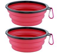 2pcs Collapsible Dog Bowls for Travel 1000ml - Dogs Water Bowl Silicone Food Bowls Foldable Expandable Puppy Dog Cat Pet Bowl with Carabiner (Pink)
