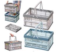 2Pcs Collapsible Shopping Basket, Foldable PP Plastic Crate, 12x8x6.5" Portable Collapsible Basket with Handles for Kitchen Bathroom Office Bedroom Cabinet Shopping, Plastic