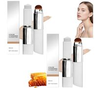 2PCS Color Changing Foundation Stick,3-in-1 Foundation Full Coverage with Detachable Brush, Medium To Full Coverage De/wy Finish Base Makeup, Korean Makeup Color,For All Skin Types(Natural)