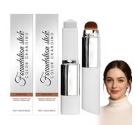 2PCS Color Changing Foundation Stick, Full Coverage Cream Foundation with Brush, Dual Ended Concealer Stick & Balm Foundation, Lightweight Hydrating Matte for Korean Makeup Looks (Dark Skin)
