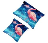 2Pcs Colored Star Flamingo-1013 Pocket Cosmetic Bag for Purses, Waterproof Makeup Bag Cosmetic Pouch, Portable No Zipper Makeup Bag, Multicolor 06, A：7.1x5.8in/18x14.8cm，B:4.7x4.5in/12x11.5cm