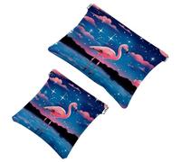 2Pcs Colored Star Flamingo-1013 Pocket Cosmetic Bag for Purses, Waterproof Makeup Bag Cosmetic Pouch, Portable No Zipper Makeup Bag, Multicolor 07, A：7.1x5.8in/18x14.8cm，B:4.7x4.5in/12x11.5cm