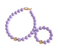 2Pcs Colorful Acrylic Round Beaded Choker Necklace Bracelets Set Vintage Adjustable Resin Candy Color Beads Statement Necklaces for Women Boho Costume Party Summer Vacation Jewelry Gifts, M, Resin, No