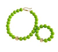 2Pcs Colorful Acrylic Round Beaded Choker Necklace Bracelets Set Vintage Adjustable Resin Candy Color Beads Statement Necklaces for Women Boho Costume Party Summer Vacation Jewelry Gifts, M, Resin, No