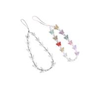2PCS Colorful Butterfly Beaded Cell Phone Lanyard Strap Charms Handmade Imitation Pearl Wristlet Keychain Anti-Lost Mobile Phone Chain, Resin, Zircon