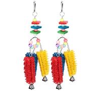 2Pcs Colorful Chicken Parrots Chewing Toy Natural Loofah Hanging Pet Toys 13.4in, Reduce Boredom & Anxiety, for Bird Cage Farm