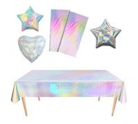 2pcs Colorful Party Tablecloths with 3pcs Iridescent Film Balloons, Laser Holographic Tablecloths, Rectangular Waterproof Tablecloths, Suitable for Birthday Party, Party Decoration, etc. (137*274cm)