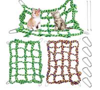 2Pcs Colorful Rat Cage Accessories with 8Pcs Slackline, Woven Climbing Net Pet Hammock Netting Toy Hanging Hammock Net with 4 Hooks Small Animal Supplies Rope Ladder for Parrot Bird Hamster Squirrel