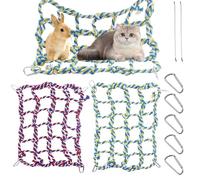 2Pcs Colorful Rat Cage Accessories with 8Pcs Slackline, Woven Climbing Net Pet Hammock Netting Toy Hanging Hammock Net with 4 Hooks Small Animal Supplies Rope Ladder for Parrot Bird Hamster Squirrel