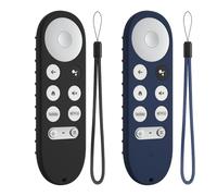 2pcs Colorful Silicone Remote Case Replacement for Google Tv Streamer Remote,Anti Slip and Durable Protective Cover for Google Chromecast Remote with Lanyad (Black+Dark Blue)