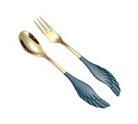 2Pcs Colorful Stainless Steel Fork Spoons, Dark Green Gold | Colorful Spoon Dessert Teaspoons, Sugar Cake Fork Spoons, Coffee Iced Tea, Coffee Stirrers