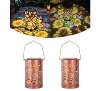 2PCS Colorful Sunflower Glow Solar Garden Lantern,IP65 Waterproof Solar Hanging Light with Colorful Butterfly Pattern, Decorative Solar Lamp for Garden Balcony Yard Pathway, Perfect Gift for Women