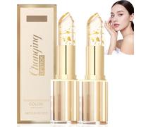 2PCS Colour Changing Lipstick with Gold,Transferproof Gold Cry/stal Temperature Changing Lipstick,Long-Lasting Moisturizing Lip Gloss,Hydrating Clear Lipst/ick & Flower Lip Balm for Dry Cracked Lips