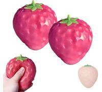 2pcs Colour Changing Strawberry Squishys Stress Ball, Soft Elastic Sensory Toy For Stress Relief, Squeezy An-xiety Relief Pocket Toy, Realistic Portable Fidget FruitToy For Office Home Travel, 7.5x6cm