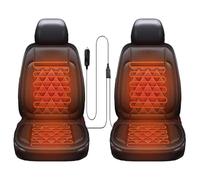 2PCS Comfortable Leather Heated Seat Cushion, Universal Seat Cover Pad, Soft Car Seat Covers with Full Back Seat Protector Pure Black For Winter (Black)