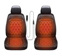 2PCS Comfortable Leather Heated Seat Cushion, Universal Seat Cover Pad, Soft Car Seat Covers with Full Back Seat Protector Pure Black For Winter (Black)