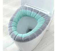 2Pcs Commode Seat Cushion Keep Warm Pattern Closestool Mat Double Color Bathroom Accessories Knitting O Shape Home Decor Toilet Seat Cover (Gray Green)