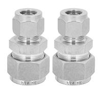 2Pcs Compression Tube Adapter Straight, 304 Stainless Steel Double Ferrule Reducer Union, Pipe Fitting with Quick - Screw Design, for Water Air Oil Pipes Reduci (F1/2-F3/4)