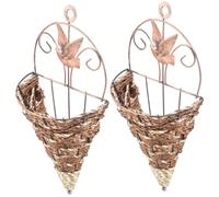 2pcs Cone Shaped Wall Hanging Basket Iron Plastic Coffee for Flowers