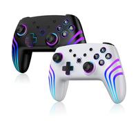 2pcs Controller für Switch/Switch 2/Lite/OLED/PC, Controller für Switch mit 7 Farbwechselnde RGB Beleuchtung/Dual Vibration/6 Achsen Gyroskop/Turbo, Ergonomisch Präzise Joystick(Weiß + Schwarz）