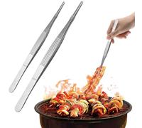 2Pcs Cook Tweezers Kitchen Straight Cooking Tweezers with Serrated Tips Stainless Steel cPrecision Tongs for Baking Barbecue Cake Decorating, Food Tongs Fish Food Tongs(20cm and 30cm)