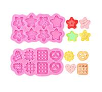 2Pcs Cookie Silicone Molds,Cute Fondant Molds,Waffle Cookie Baking Tools,Multiple Patterns Dessert Mold for Cake Decoration Cupcake Topper Candy Jelly Mousse (Pink)