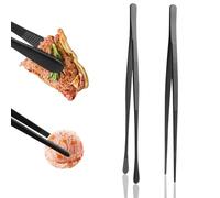 2PCS Cooking Tweezers Tongs, 30cm Stainless Steel Kitchen Tweezers Cooking Tongs, Black Long Tweezers Precision Serrated Tips Kitchen Tools for Serving Plating BBQ Baking Cake Decorating